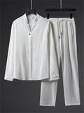 Men's 2Pcs Casual Autumn Solid Color Texture V Neck Long Sleeve Outfits