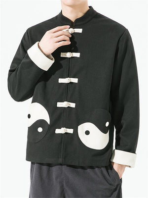 Men's Chinese Style Black White Tai Chi Kungfu Tang Suit Jacket