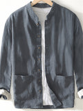 Oriental Style Ramine Causal Men's Stand Collar Long Sleeve Shirts