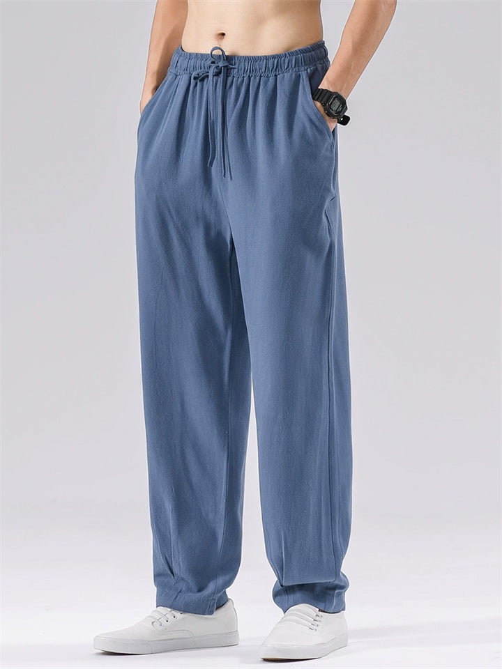 Mens Summer Linen Blend  Drawstring Breathable Beach Harem Joggers Pants