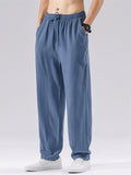 Mens Summer Linen Blend  Drawstring Breathable Beach Harem Joggers Pants