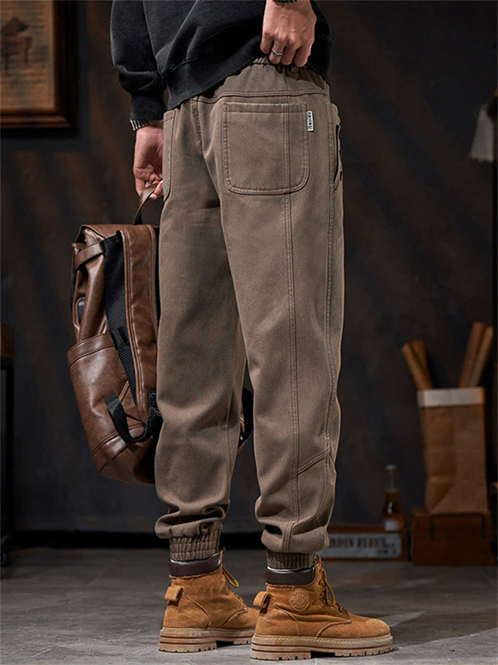 ‌Men's American Style Loose Fit Casual Jogger Pants with Button Details Pockets