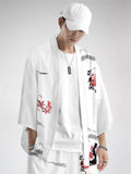 Retro Plum Blossom Hanzi Print Men's Cardigan Shirt Cropped Pants