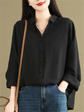 Women's Comfy Solid Color Loose Button Up Long Sleeve Shirt