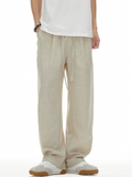 Men's Comfy Breathable Linen Blend Wide Leg Drawstring Staight Pants