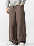 Men Japanese Style Baggy Drawstring Wide Leg Pants with Pockets