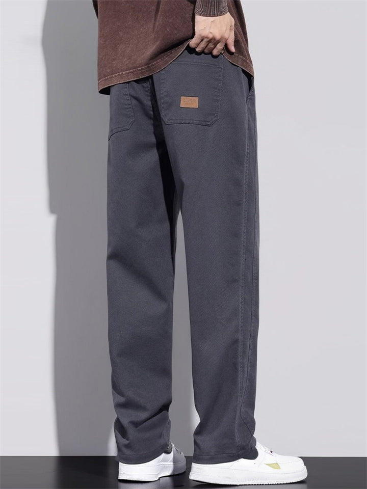 Men's Casual Fitted Elastic Waist Straight Leg Cargo Pants With Patches