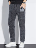 Geometric Jacquard Multi Pocket Casual Jogger Pants