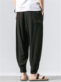Mens Summer Linen Blend Loose Breathable Yoga Harem Joggers