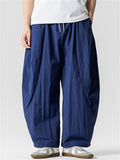 Men's Japanese Style Casual Solid Color Drawstring Wide Leg Pants
