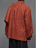Retro Brown Print Faux Suede Long Sleeve Scarf Shirt for Men