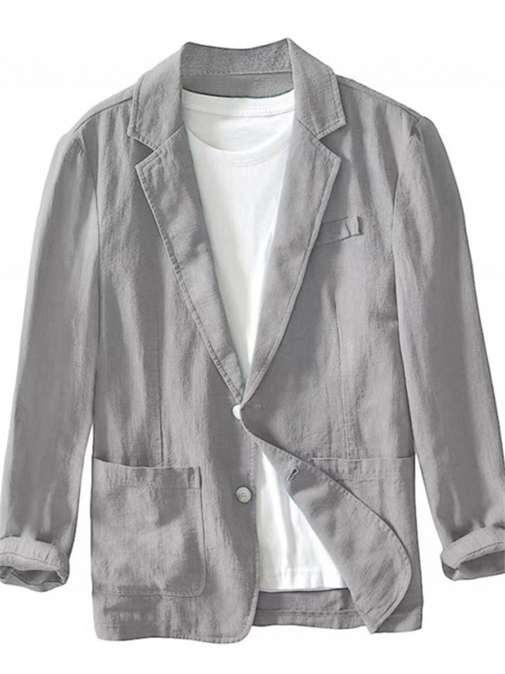 Men's Casual Solid Color Cotton Suit Collar Jacket