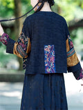 Women's Ethnic Style Patchwork Flowers Embroidered Frog Button Jacket