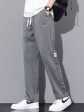 Men's Letter Embroidery Loose Fit Drawstring Elastic Waist Straight Leg Pants