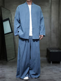 Chinese Style Vintage Men's Loose Fit Cotton Linen Kung Fu Tai Chi Suit Set