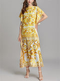 Women's Stylish Batwing Sleeve Gold Color Holiday Dress