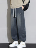 Mens Baggy Joggers Vintage Washed Streetwear Denim Pants