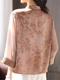 Women's Summer Mulberry Silk 3/4 Sleeve Floral Print Shirts