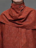 Retro Brown Print Faux Suede Long Sleeve Scarf Shirt for Men