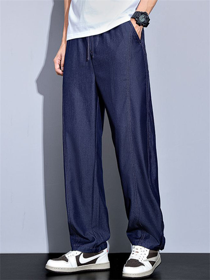 Men's Summer Comfy Drape Drawstring Wide Leg Denim Pants