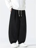 Chinese Style Drawstring Corduroy Wide Leg Pants for Men with Elastic Waist
