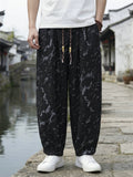 Mens Chinese Style Printed Drawstring Baggy Summer Pants