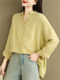 Women's Comfy Solid Color Loose Button Up Long Sleeve Shirt