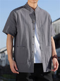 Men's Simple Short Sleeve Ramine Blend Mandarin Collar Casual Shirts
