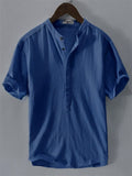 Men's Simple Solid Color Stand Collar Pullover Short Sleeve Shirts