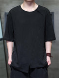 Men's Chinese Style Solid Color Asymmetric Hem Short Sleeve Shirts