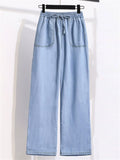Women's Summer Cool Solid Color Elastic Waist Drawstring Pants