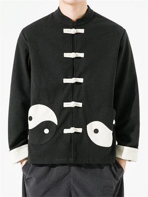 Men's Chinese Style Black White Tai Chi Kungfu Tang Suit Jacket