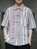 Men's Causal Summer Stripe Lapel Short Sleeve Shirts