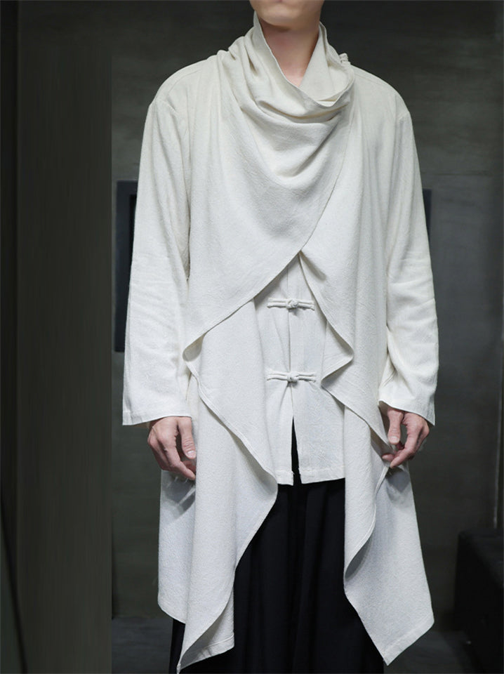 Chinese Style Linen Patchwork Pile Collar Shirts for Men