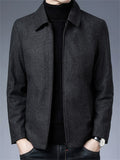 Autumn Solid Color Men's Middle-aged Zip Up Lapel Long Sleeve Jackets