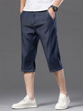 Mens Dark Indigo Below Knee Three Quarter Short Jeans
