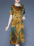 Summer Casual O-neck Landscape Print A-Line Dress for Women