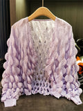 ‌Women's Bubble Design Pleated Ruffled Sleeve Cardigan Shirts