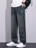 Men's Summer Loose Fit Side Seam Embroidery Staight Leg Pants