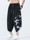 Men's Ethinic Style Quick Dry Crane Print Baggy Harem Pants