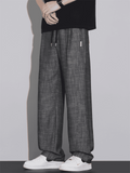 Mens Linen Blend Wide Leg Pants Casual Summer Drawstring Trousers