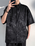 Summer Casual Loong Print Stand Collar Half Sleeve Shirt for Men