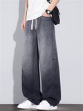 Mens Summer Drawstring Wide Leg Baggy Denim Scimitar Jeans