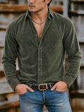 Men's Autumn Solid Color Lapel Long Sleeve Corduroy Shirts