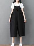 Summer Female Solid Color Wide Leg Overall Cropped Jumpsuits