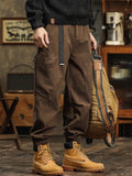 ‌Men's Stylish Mid Waist Loose Fit Multi-Pocket Workwear Jogger Pants