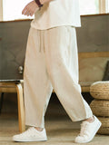 Men's Summer Vintage Casual Linen Drawstring Wide Leg Cropped Pants