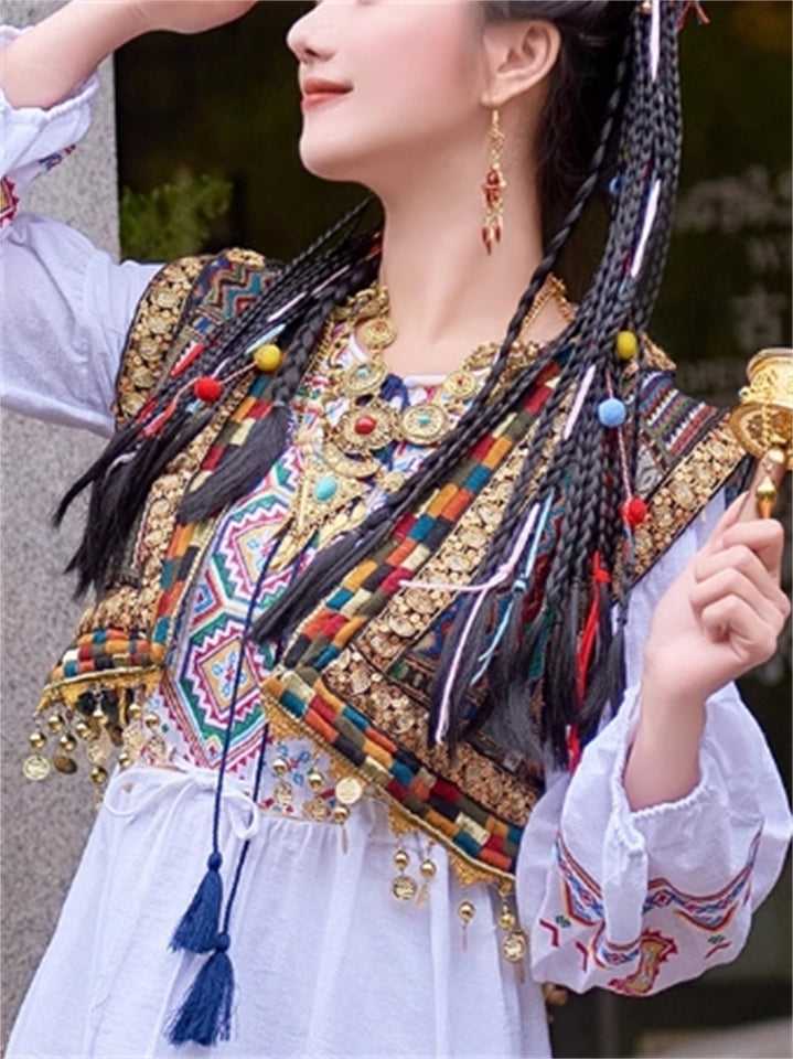 Women's Ethnic Style Patchwork Vest with Metal Pendant Decoration
