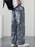 Men Plus Size Washed Tie Dye Drawstring Elastic Waist Loose Fit Jeans