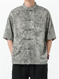 Men's Texture Print Stand Collar Half Sleeve Tang Suit Shirts